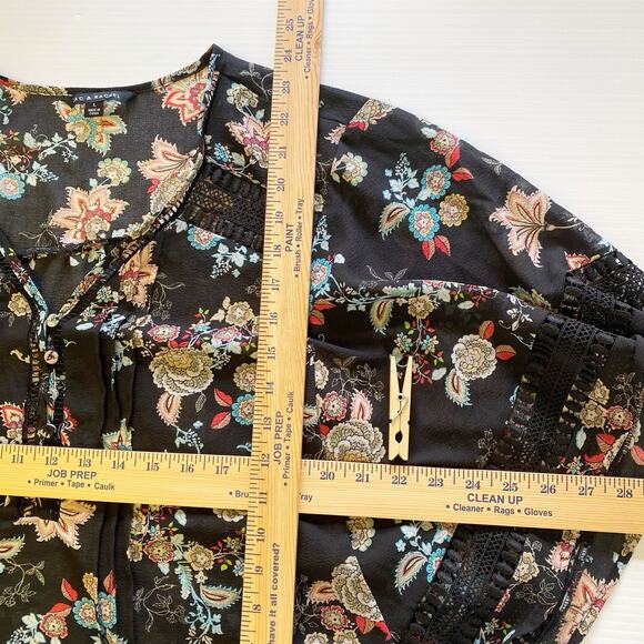 Zac & Rachel Top Women's Large Batwing Boho Black Floral V-Neck Semi Witchie - Picture 12 of 13